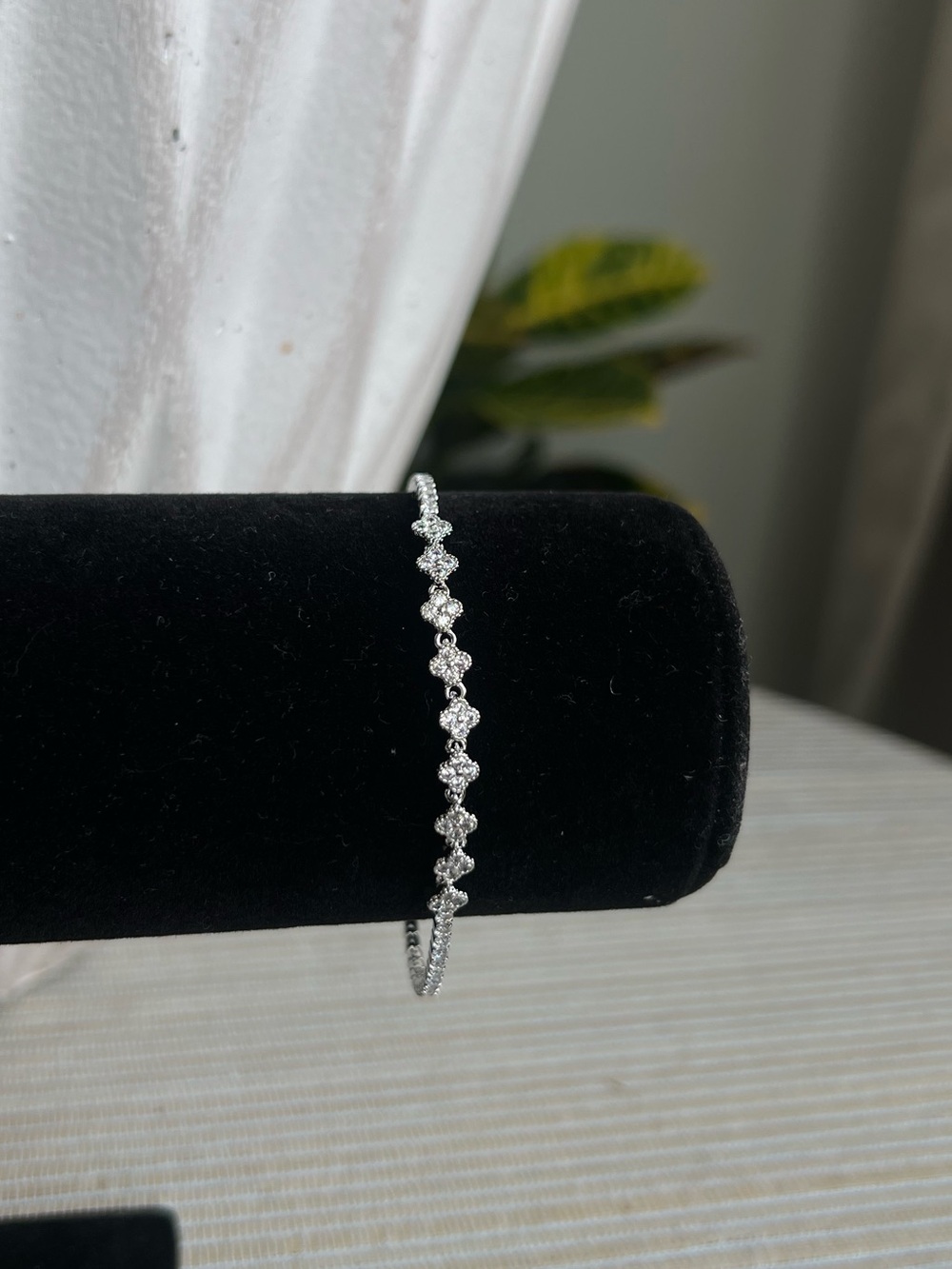 Mini Silver cz clover centerpiece Tennis Bracelet